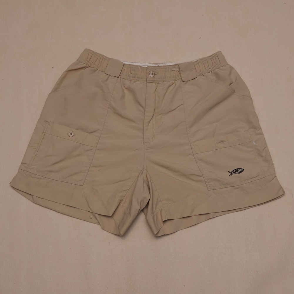 Vintage AFTCO Bluewater Fishing Shorts Mens 35 Khaki Nylon Made USA Technical